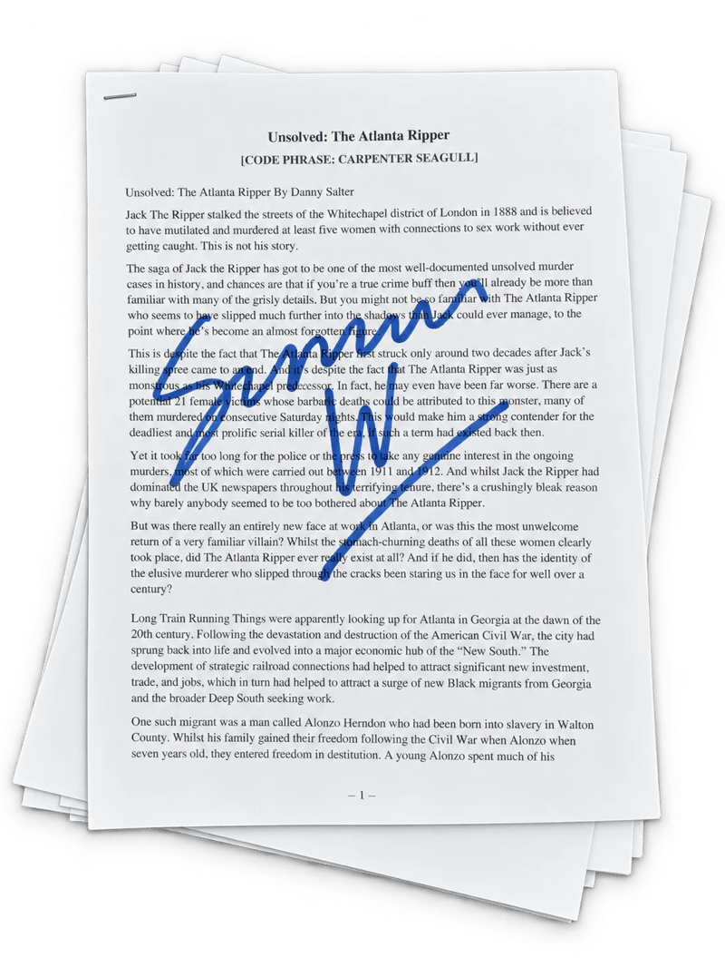 Official Signed Script – Used Live on The Casual Criminalist